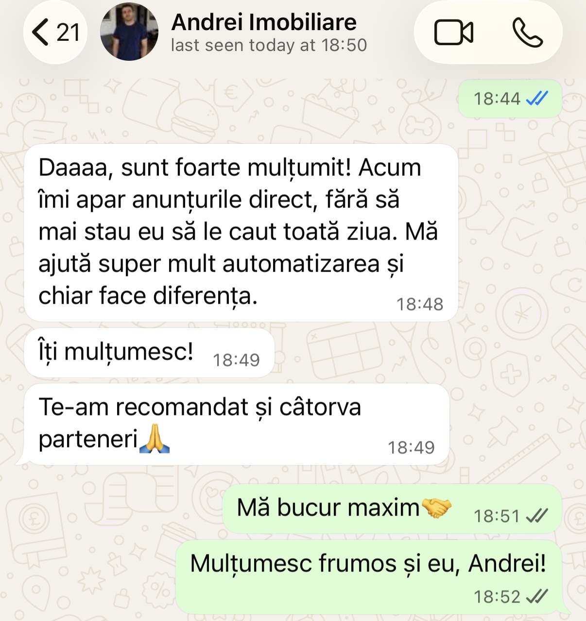 Testimonial WhatsApp — Andrei Imobiliare