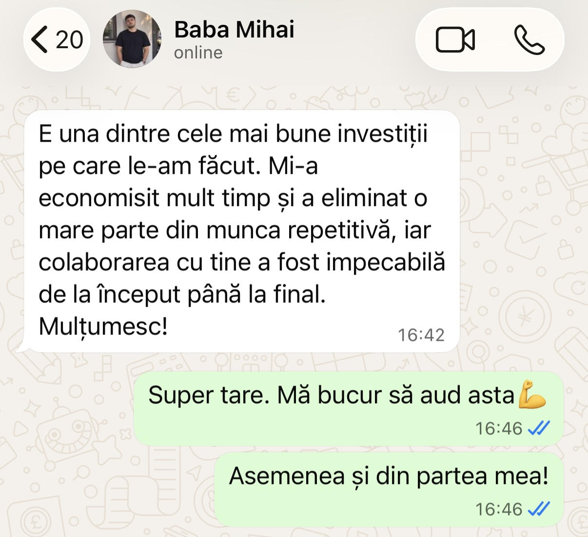 Testimonial WhatsApp — Baba Mihai