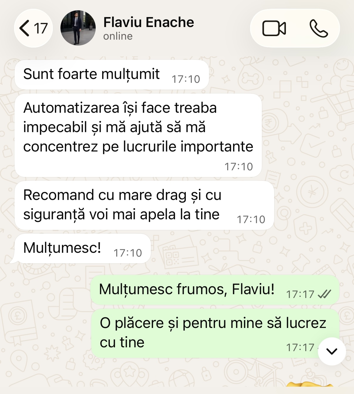 Testimonial WhatsApp — Flaviu Enache